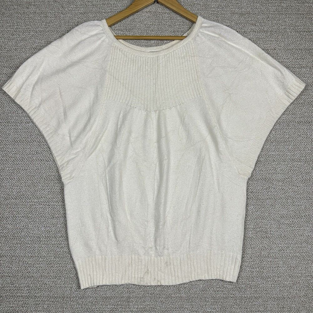 Anthropologie Sz XL Cream Pullover Sweater Wool Blend Knit White Butterfly Soft